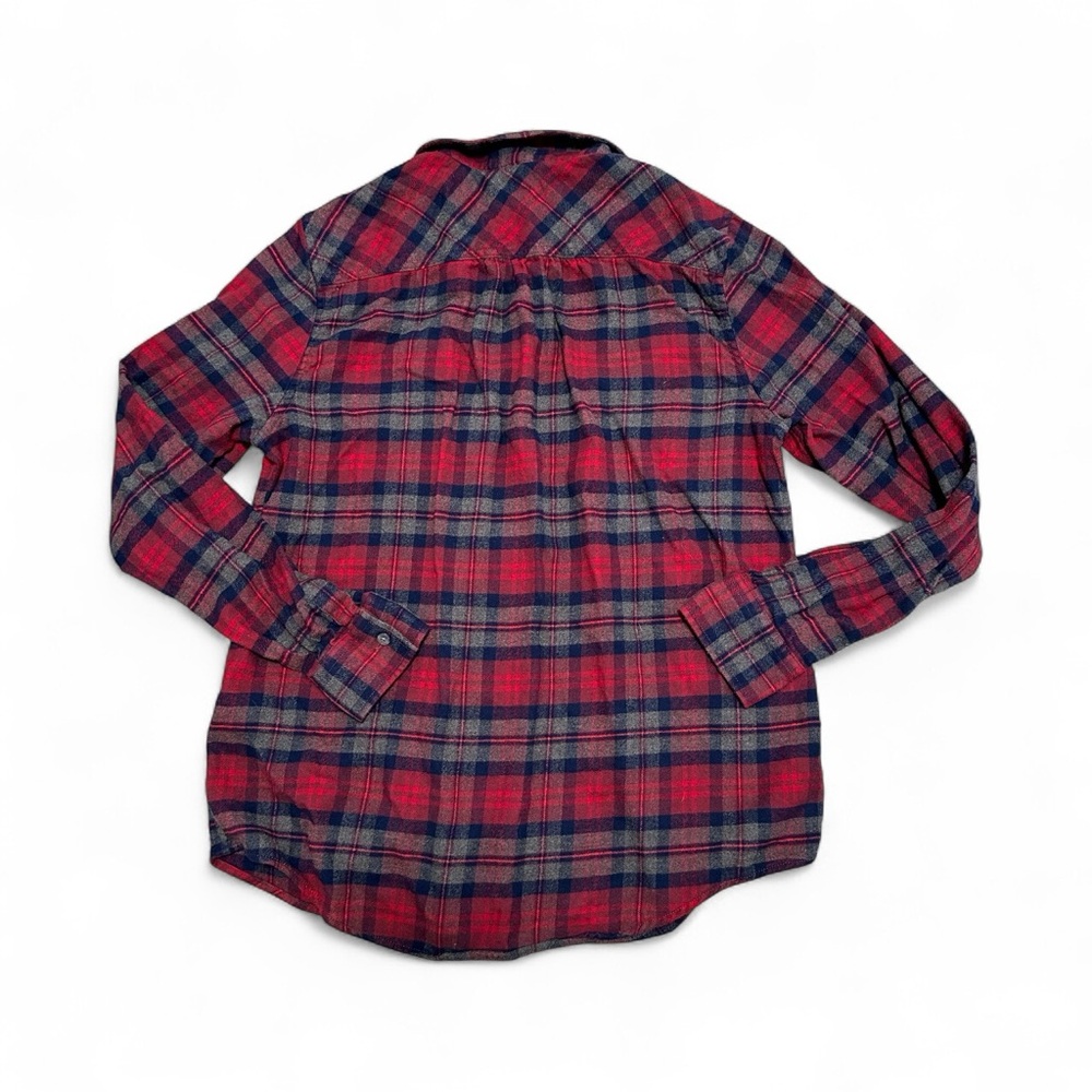 Women’s Lands End 14 Large Flannel Shirt Plaid Blue Red Long Sleeve Button - Picture 4 of 8